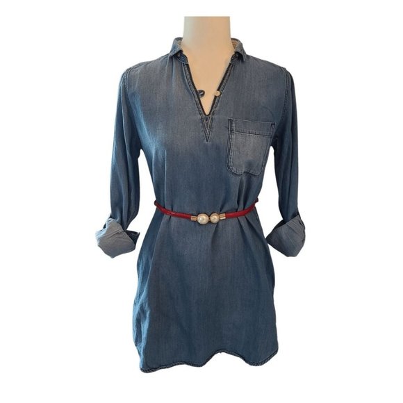 Earth Music and Ecology Denim Dress, Collared Long Sleeve - Picture 2 of 6